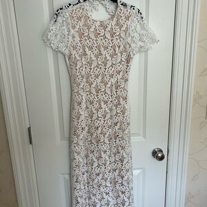NSR White Floral Lace Midi Dress
